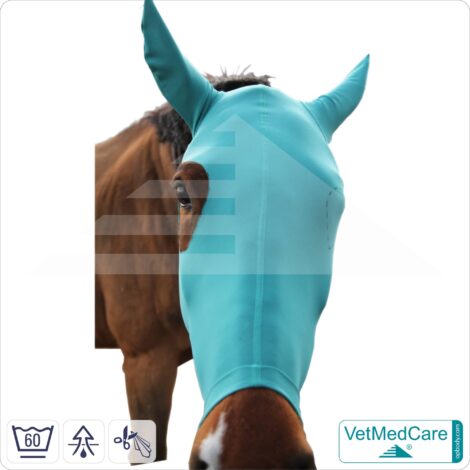 SPAR-SET: Pferde Kopfmaske mit anpassbarem Augenabstandshalter ohne Augenausschnitt | VetMedCare® 6 Pferde Kopfmaske | Schutz für Augen, Kopf und Ohren - ohne Augenausschnitt | Horse Head-Ear Protector | VetMedCare®