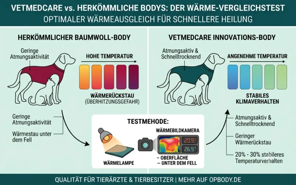 Wärmebild Test | OP Body Materialtest Waermebildvergleich Baumwolle vs VetMedCare